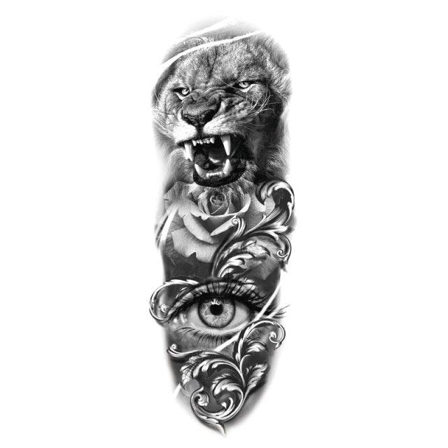 Big Realistic Tiger Tattoo Waterproof Temporary Dragon Flower Sticker Full Arm Large Size Sleeve Big Luxury Design For Mens