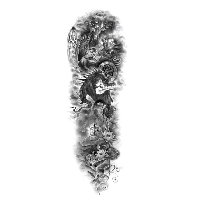 Big Realistic Tiger Tattoo Waterproof Temporary Dragon Flower Sticker Full Arm Large Size Sleeve Big Luxury Design For Mens