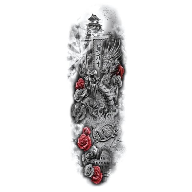 Big Realistic Tiger Tattoo Waterproof Temporary Dragon Flower Sticker Full Arm Large Size Sleeve Big Luxury Design For Mens