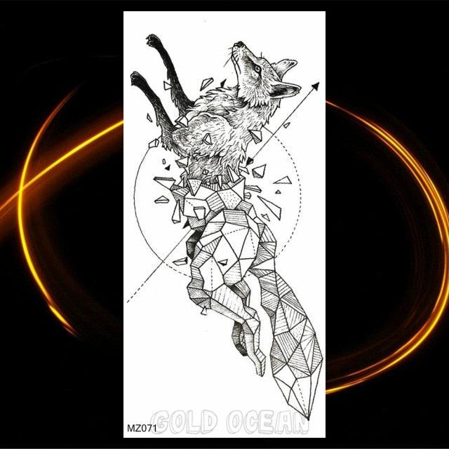 Luxury Tiger Temporary Tattoos Fox Wolf Fake Tattoo Sticker Realistic Black Animal Temporary Tattoo Stickers For Mens