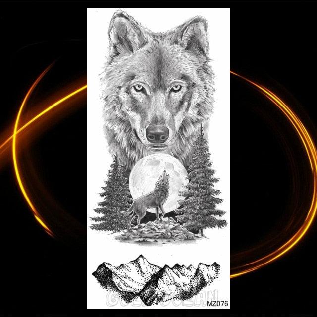 Luxury Tiger Temporary Tattoos Fox Wolf Fake Tattoo Sticker Realistic Black Animal Temporary Tattoo Stickers For Mens