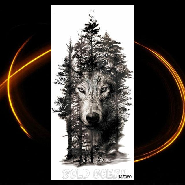 Luxury Tiger Temporary Tattoos Fox Wolf Fake Tattoo Sticker Realistic Black Animal Temporary Tattoo Stickers For Mens