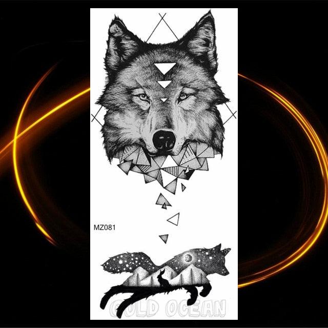 Luxury Tiger Temporary Tattoos Fox Wolf Fake Tattoo Sticker Realistic Black Animal Temporary Tattoo Stickers For Mens
