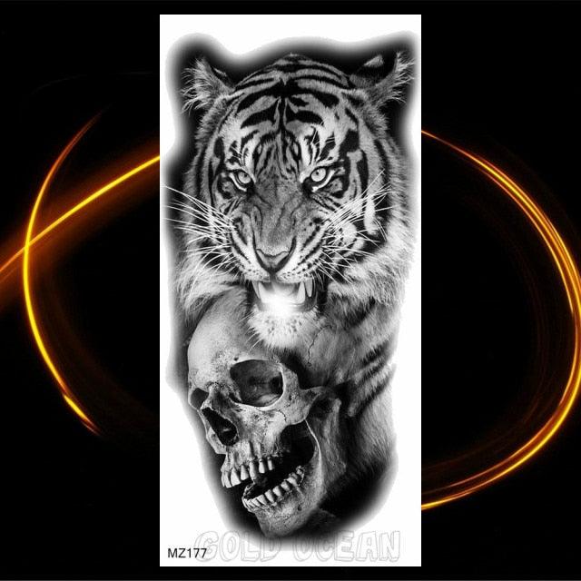 Luxury Tiger Temporary Tattoos Fox Wolf Fake Tattoo Sticker Realistic Black Animal Temporary Tattoo Stickers For Mens