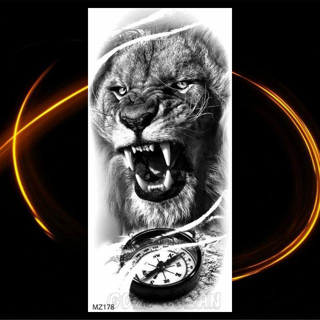 Luxury Tiger Temporary Tattoos Fox Wolf Fake Tattoo Sticker Realistic Black Animal Temporary Tattoo Stickers For Mens