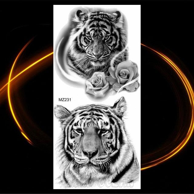 Luxury Tiger Temporary Tattoos Fox Wolf Fake Tattoo Sticker Realistic Black Animal Temporary Tattoo Stickers For Mens