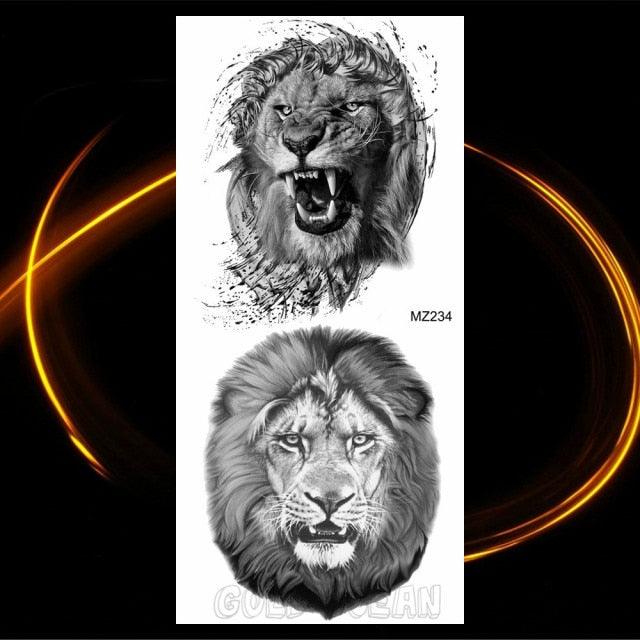 Luxury Tiger Temporary Tattoos Fox Wolf Fake Tattoo Sticker Realistic Black Animal Temporary Tattoo Stickers For Mens