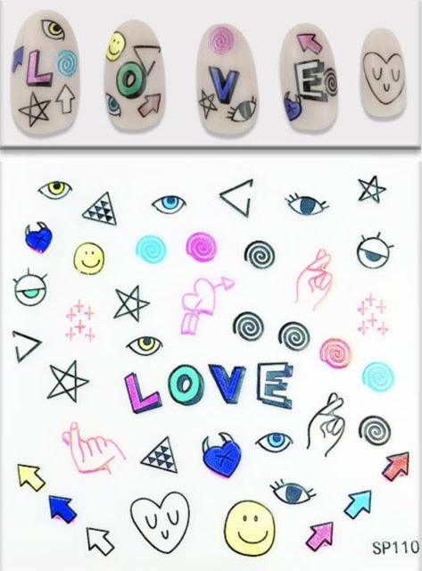 Plant Laser Abstract Lady Face Nail Decals Sliders Paper Art Decor Gel Polish Sticker Manicure Foils 3D Rhinestone Sticker Fun Nail Art Stickers Decal 3D Self-Adhesive Abstract Face Curve Graffiti Nail Design for Acrylic Nail Supplies