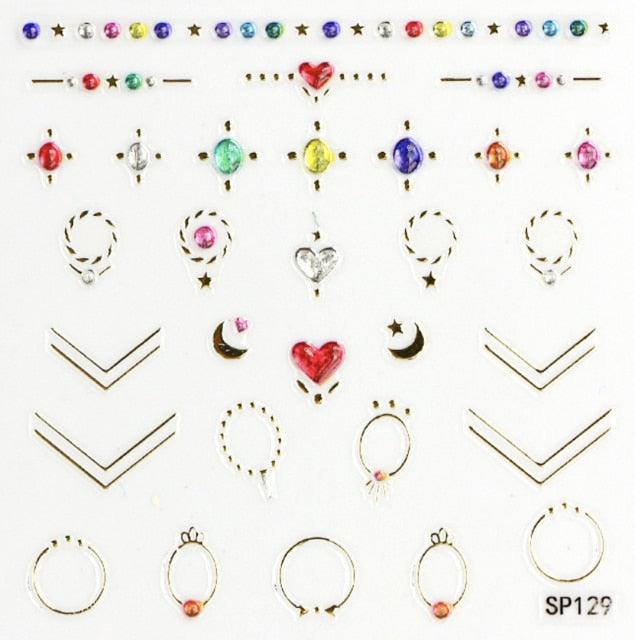 Plant Laser Abstract Lady Face Nail Decals Sliders Paper Art Decor Gel Polish Sticker Manicure Foils 3D Rhinestone Sticker Fun Nail Art Stickers Decal 3D Self-Adhesive Abstract Face Curve Graffiti Nail Design for Acrylic Nail Supplies