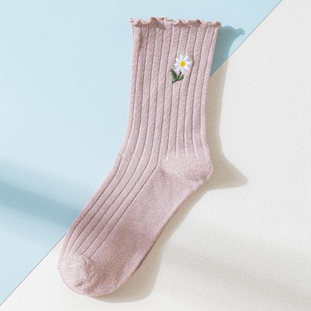 Little Flower Socks Girl's Socks Simple Solid Color Socks Women's Long Socks Kawaii Happy And Funny Breathable Socks For Women