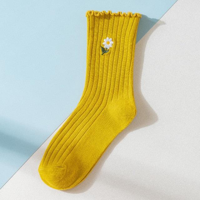 Little Flower Socks Girl's Socks Simple Solid Color Socks Women's Long Socks Kawaii Happy And Funny Breathable Socks For Women
