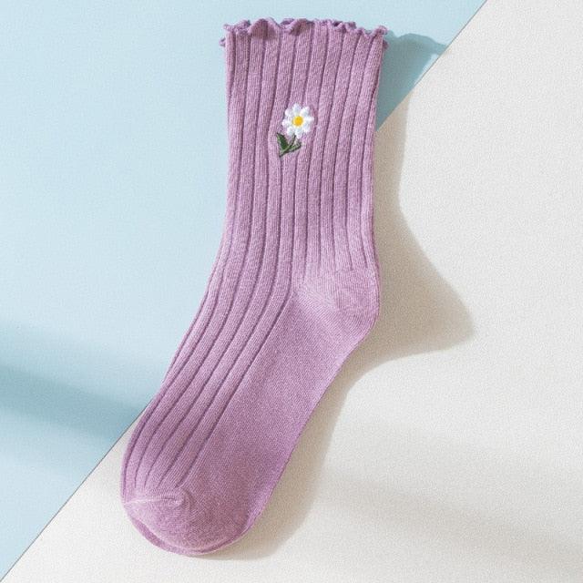 Little Flower Socks Girl's Socks Simple Solid Color Socks Women's Long Socks Kawaii Happy And Funny Breathable Socks For Women