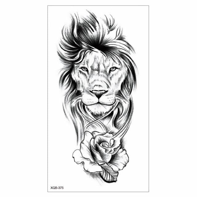 Big Tiger Lion Waterproof Temporary Sticker Tattoo Arm Legs Fake Tattoo Stickers For Adults Realistic Luxury Design For Mens Womens