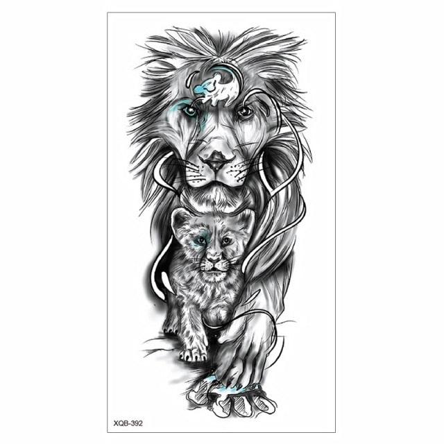Big Tiger Lion Waterproof Temporary Sticker Tattoo Arm Legs Fake Tattoo Stickers For Adults Realistic Luxury Design For Mens Womens