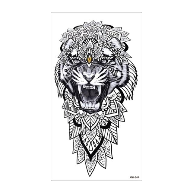 Big Tiger Lion Waterproof Temporary Sticker Tattoo Arm Legs Fake Tattoo Stickers For Adults Realistic Luxury Design For Mens Womens