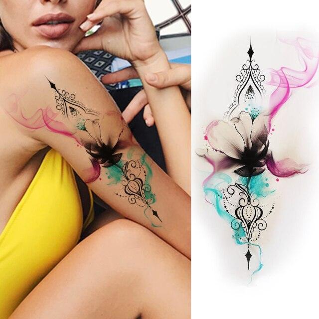 Realistic Sketches Black Flowers Temporary Waterproof Flower Tattoos Modern Body Arm Drawing For Womens