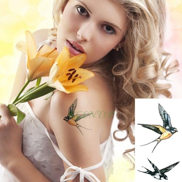 Black Waterproof Temporary Bird Tattoo Sticker Arm Leg Wrist Modern Small Tattoo For Womens And Kids