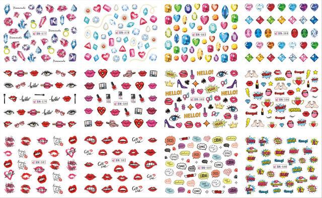 Pop Art Nail Stickers Sexy Girl Designs Comics Water Transfer Decals Manicure Lips Nail Art Decorations Slider Nail Art Stickers Decals Nail Art Supplies Valentines Day 3D Self-Adhesive Nail Decorations Accessories Women Girls Manicure Decorations