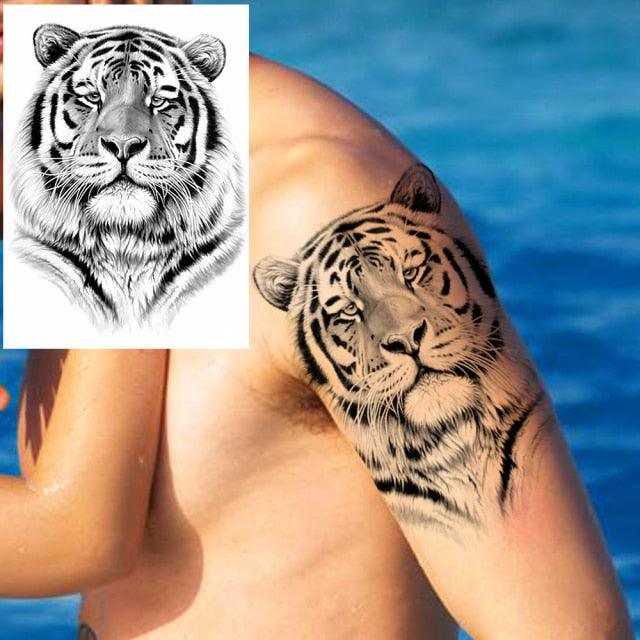 Realistic Lion Temporary Tattoo Black Warrior Sticker Waterproof Luxury Tattoo For Men Women
