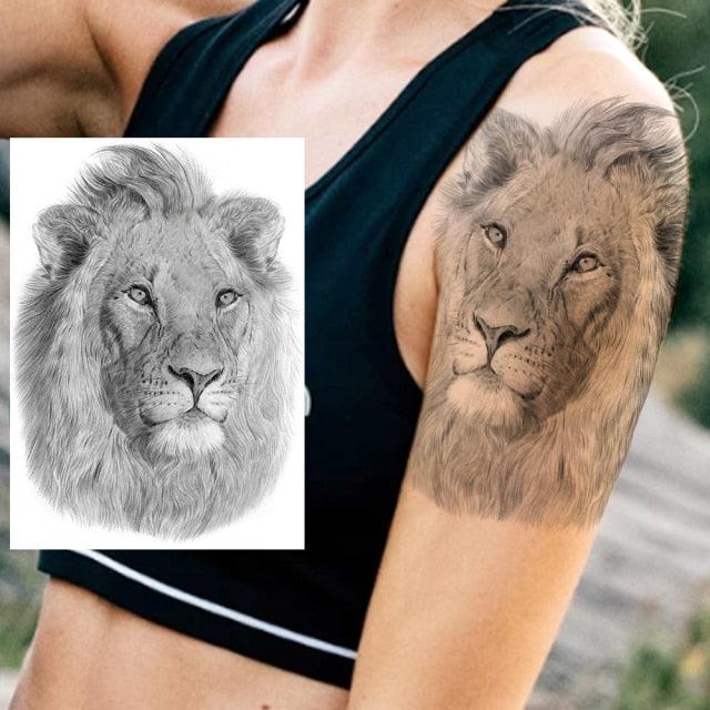 Realistic Lion Temporary Tattoo Black Warrior Sticker Waterproof Luxury Tattoo For Men Women