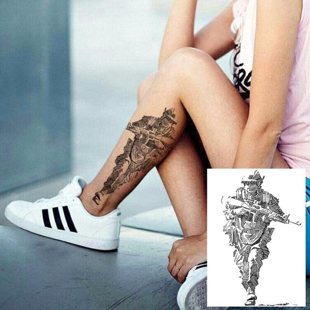 Realistic Lion Temporary Tattoo Black Warrior Sticker Waterproof Luxury Tattoo For Men Women