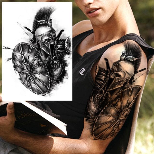 Realistic Lion Temporary Tattoo Black Warrior Sticker Waterproof Luxury Tattoo For Men Women