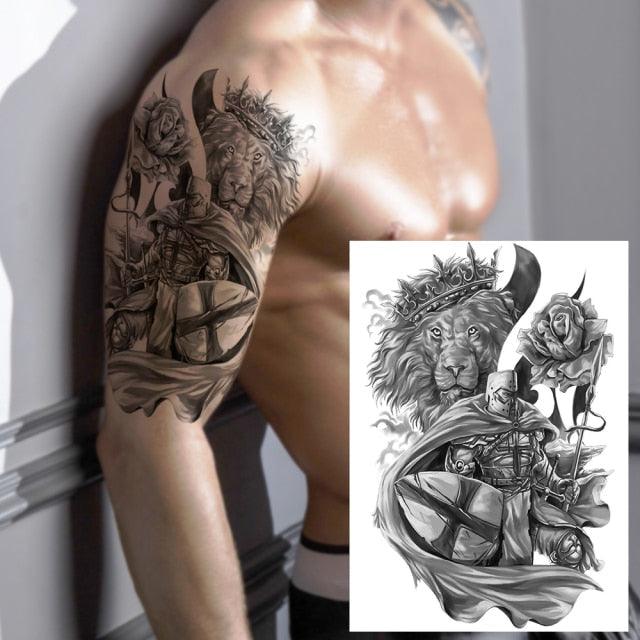 Realistic Lion Temporary Tattoo Black Warrior Sticker Waterproof Luxury Tattoo For Men Women