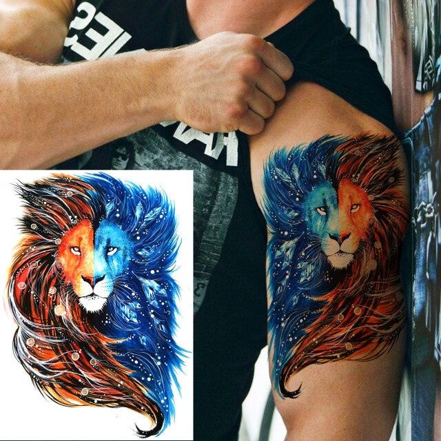 Realistic Lion Temporary Tattoo Black Warrior Sticker Waterproof Luxury Tattoo For Men Women