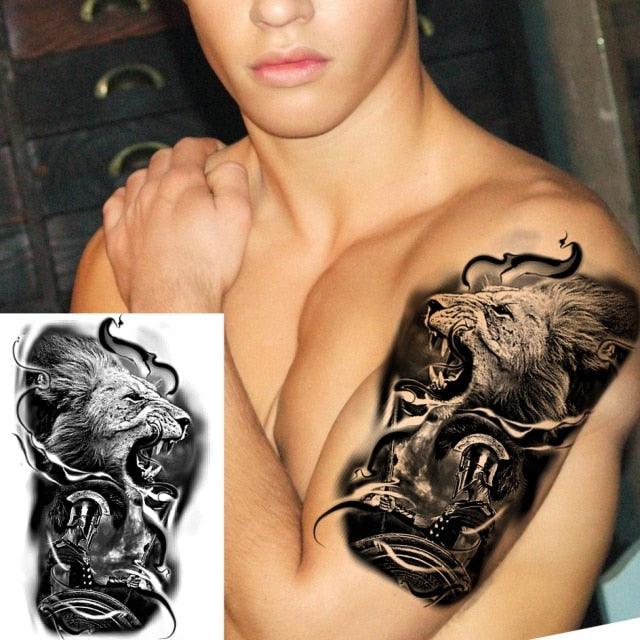 Realistic Lion Temporary Tattoo Black Warrior Sticker Waterproof Luxury Tattoo For Men Women