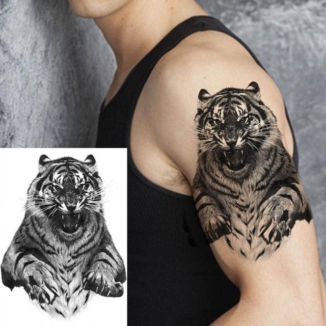 Realistic Lion Temporary Tattoo Black Warrior Sticker Waterproof Luxury Tattoo For Men Women