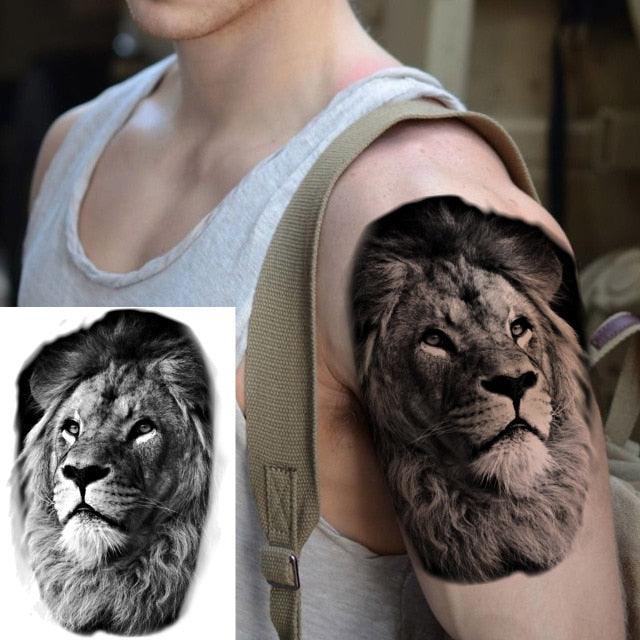 Realistic Lion Temporary Tattoo Black Warrior Sticker Waterproof Luxury Tattoo For Men Women