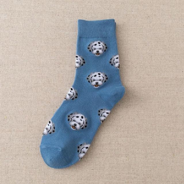 New Cute Cartoon Dog Middle Tube Socks Creative Female Socks Warm Socks Teddy Pomeranian Cotton Socks Stylish Unisex Short Ankle Socks For Men And Women