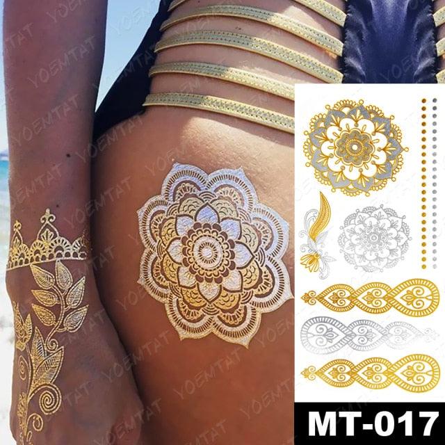 New Waterproof Temporary Tattoo Sticker Golden Silver Flower Jewelry Flash Fashion Different Design Tattoos For Womens