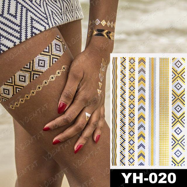 New Waterproof Temporary Tattoo Sticker Golden Silver Flower Jewelry Flash Fashion Different Design Tattoos For Womens