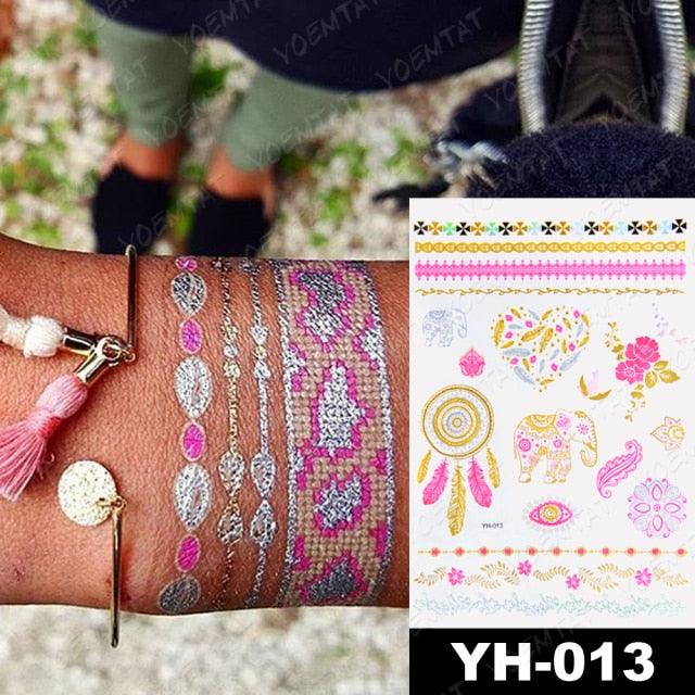 New Waterproof Temporary Tattoo Sticker Golden Silver Flower Jewelry Flash Fashion Different Design Tattoos For Womens