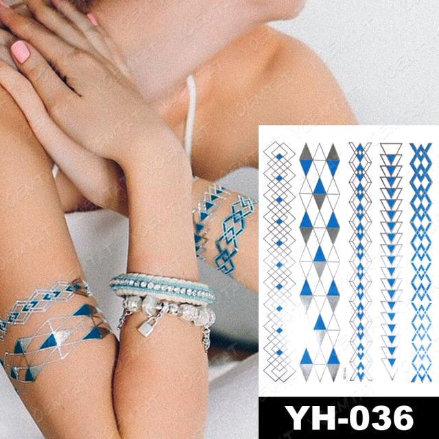 New Waterproof Temporary Tattoo Sticker Golden Silver Flower Jewelry Flash Fashion Different Design Tattoos For Womens