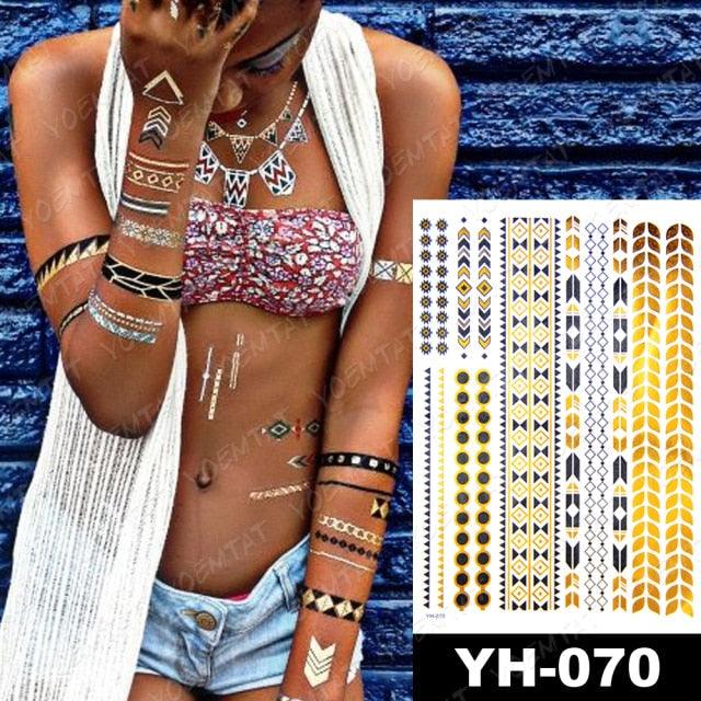 New Waterproof Temporary Tattoo Sticker Golden Silver Flower Jewelry Flash Fashion Different Design Tattoos For Womens