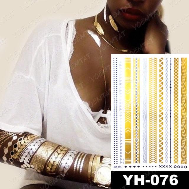 New Waterproof Temporary Tattoo Sticker Golden Silver Flower Jewelry Flash Fashion Different Design Tattoos For Womens