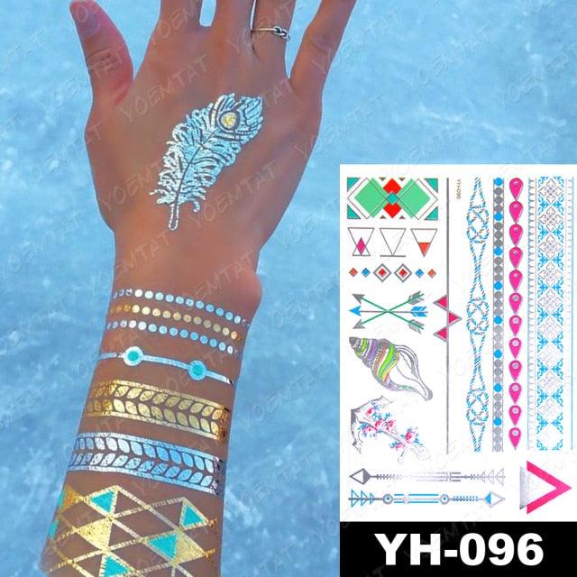 New Waterproof Temporary Tattoo Sticker Golden Silver Flower Jewelry Flash Fashion Different Design Tattoos For Womens