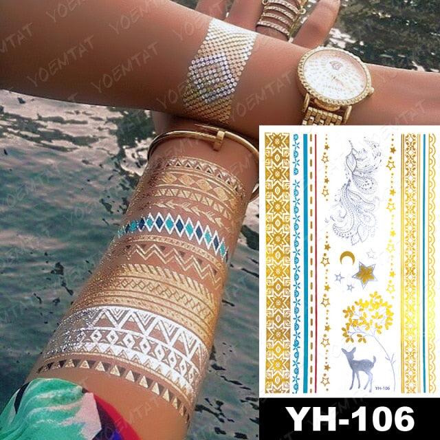 New Waterproof Temporary Tattoo Sticker Golden Silver Flower Jewelry Flash Fashion Different Design Tattoos For Womens