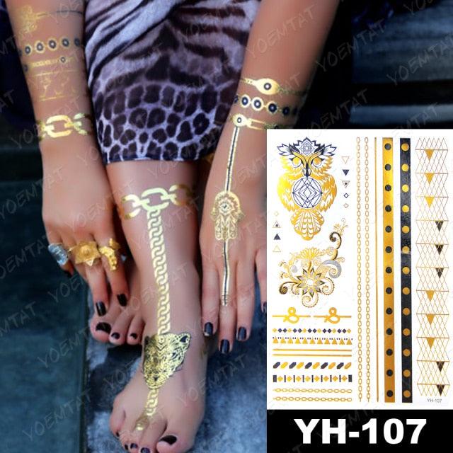 New Waterproof Temporary Tattoo Sticker Golden Silver Flower Jewelry Flash Fashion Different Design Tattoos For Womens