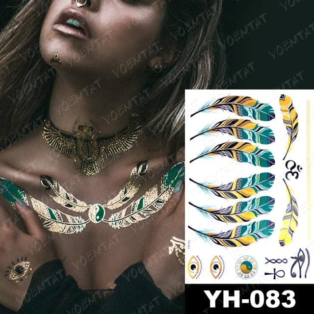 New Waterproof Temporary Tattoo Sticker Golden Silver Flower Jewelry Flash Fashion Different Design Tattoos For Womens