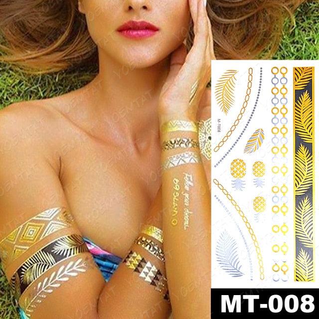 New Waterproof Temporary Tattoo Sticker Golden Silver Flower Jewelry Flash Fashion Different Design Tattoos For Womens