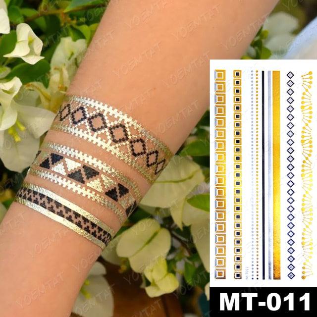 New Waterproof Temporary Tattoo Sticker Golden Silver Flower Jewelry Flash Fashion Different Design Tattoos For Womens