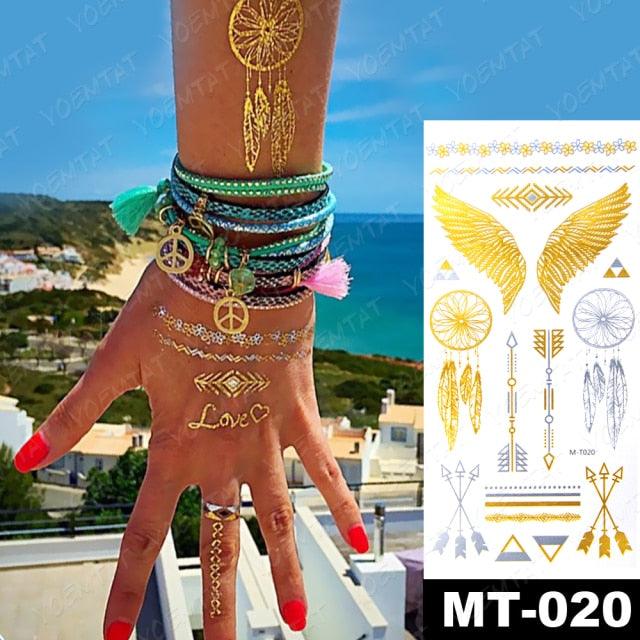 New Waterproof Temporary Tattoo Sticker Golden Silver Flower Jewelry Flash Fashion Different Design Tattoos For Womens