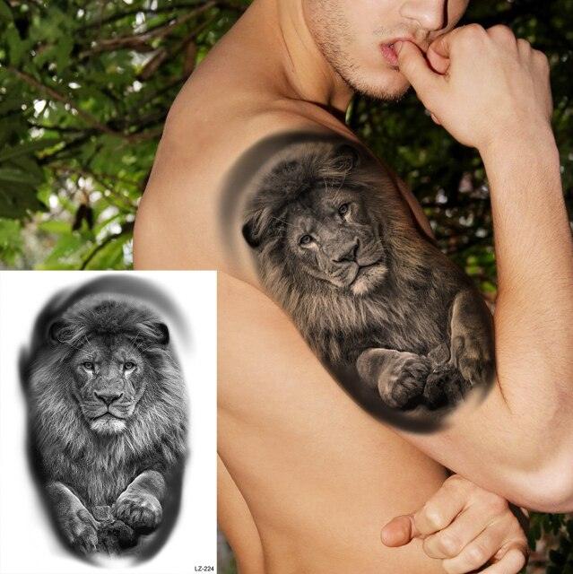 Realistic Lion Temporary Tattoo Black Warrior Sticker Waterproof Luxury Tattoo For Men Women