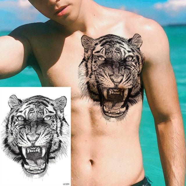 Realistic Lion Temporary Tattoo Black Warrior Sticker Waterproof Luxury Tattoo For Men Women