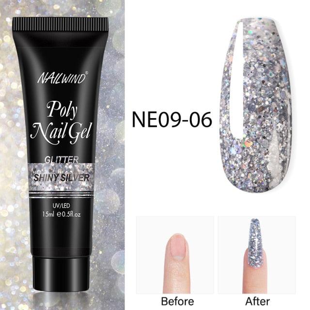 New Poly Nail Polish Gel Extension Glitter Gel Nails Manicure Design UV Reflective Diamond Shine