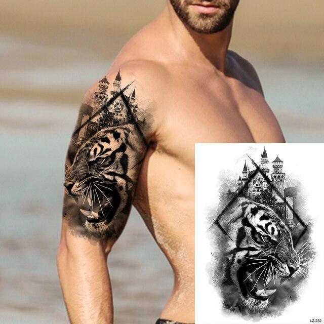 Big Black Tiger Tattoos Waterproof Leopard Tatoos Large Monster Body Arm Legs Tattoo Cool Tiger Face Temporary Tattoos For Women Men