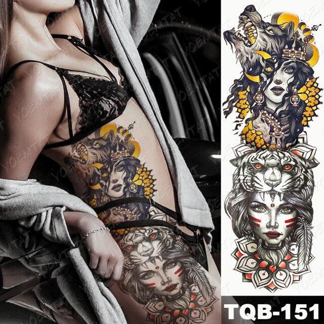 Full Women Man Realistic Waterproof Temporary Tattoo Tiger Stickers Luxury Big Design For Arm Thigh